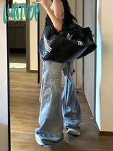 Lunivop Women Japanese Harajuku Fashion Trashy Y2K Cyber Punk Low Rise Denim Pants Loose Wide Leg
